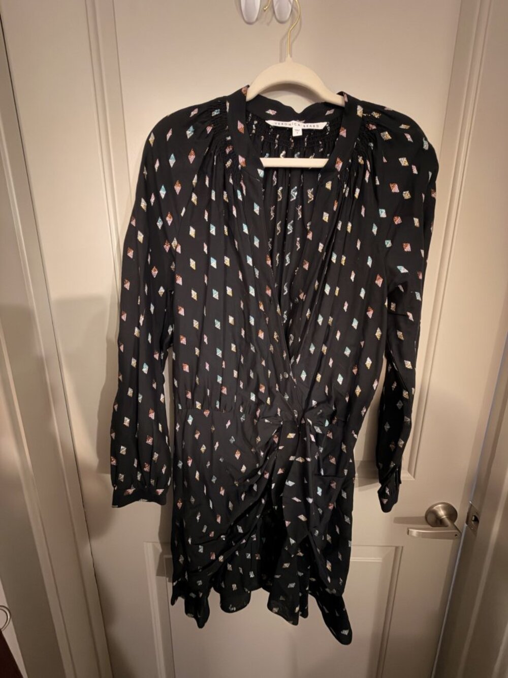 Veronica Beard Black Geometric Print Long Sleeve Dress Size 8